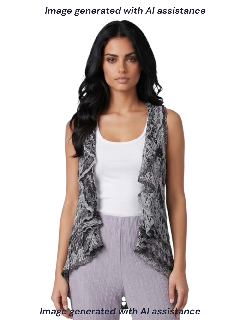 VTG Mona Leah Couture L open crochet knit vest Shaw